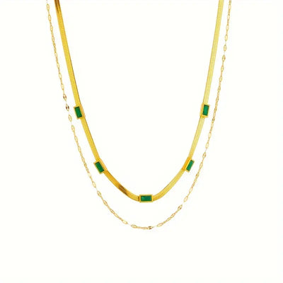 Sorella Gem Double Layer Antique Gold Necklace