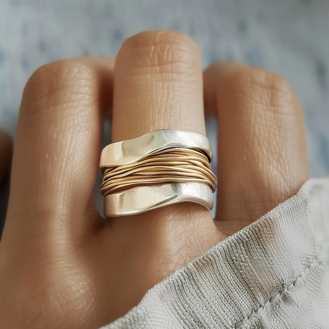 Silver and gold wire ring