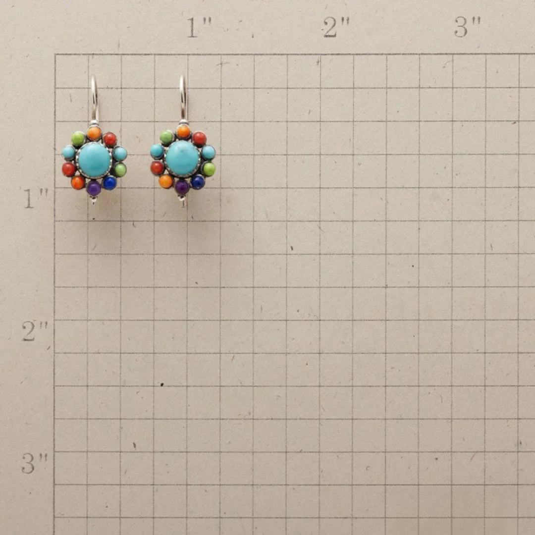 Colorful turquoise round earrings