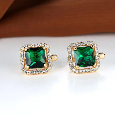 Gold earrings with golden green square zircon