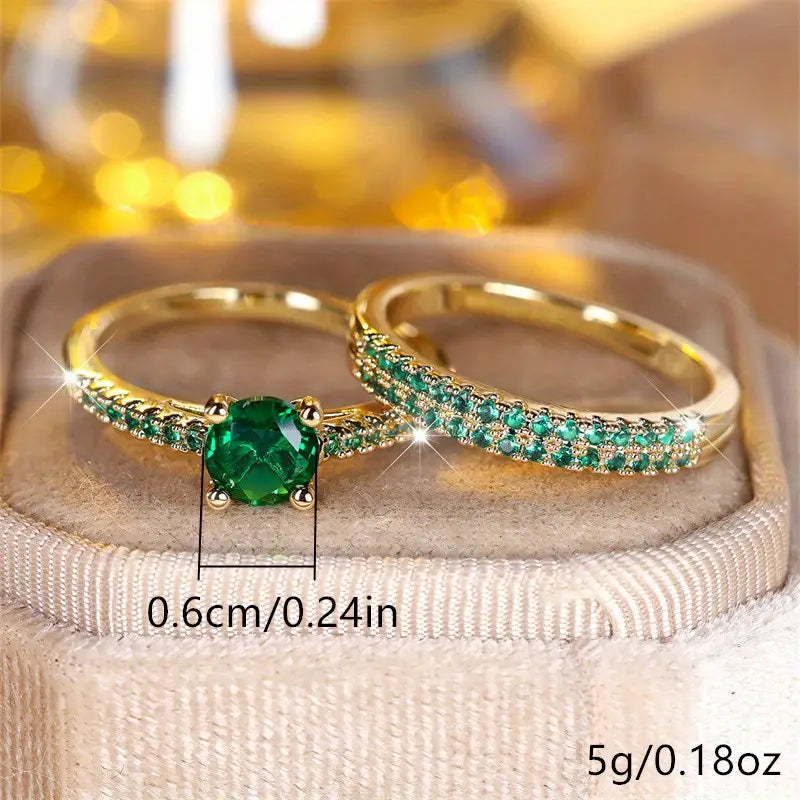 Serena Emerald Double Ring Gold Jewelry Set