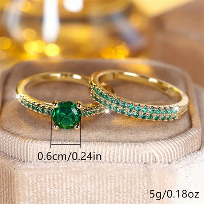 Serena Emerald Double Ring Gold Jewelry Set