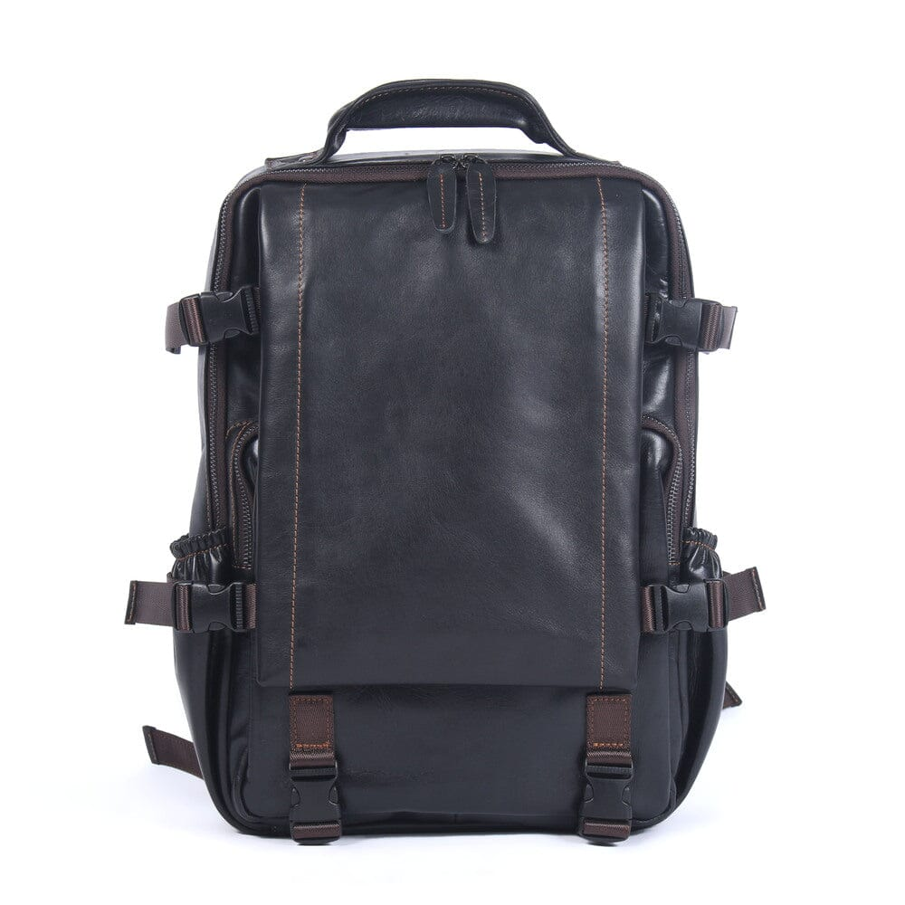 Men's Black Leather Backpack | Maximilian