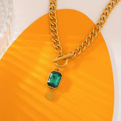 Thick chain emerald gold pendant necklace