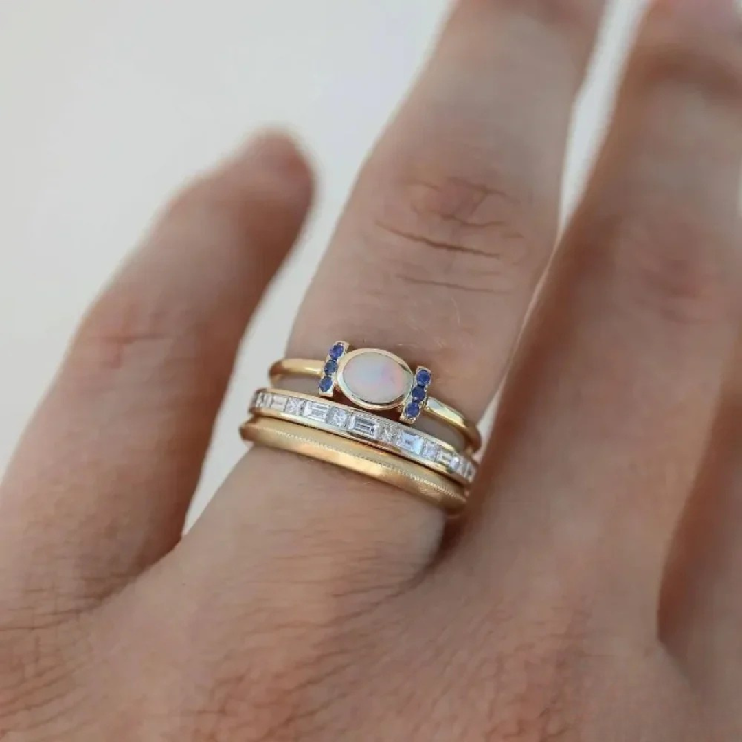 Vintage Gold Opal Ring Set