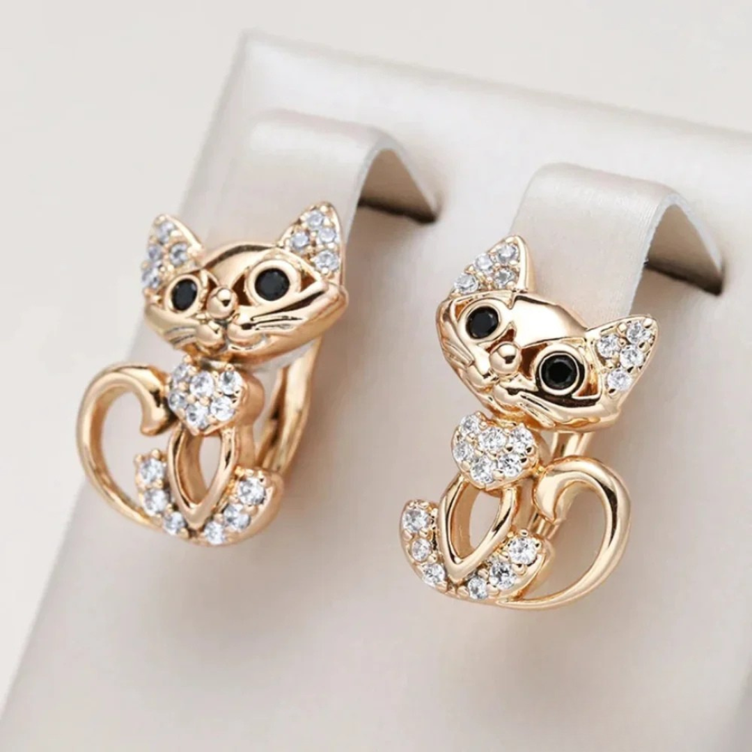 Elegant zircon cat earrings