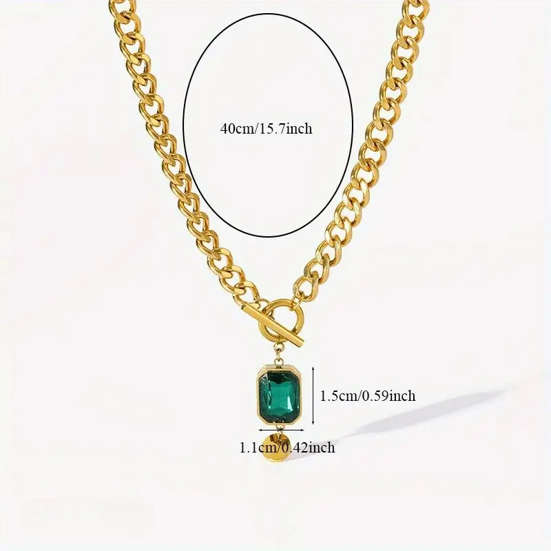 Thick chain emerald gold pendant necklace