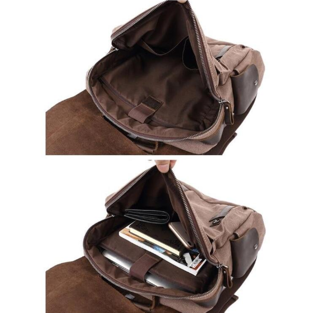 LENZIG – Men's rucksack with leather flap and laptop compartment