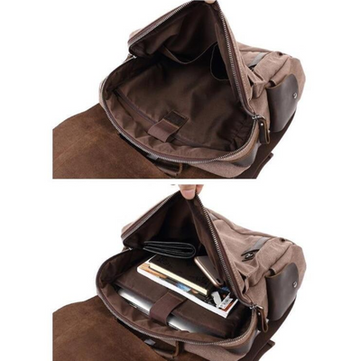 LENZIG – Men's rucksack with leather flap and laptop compartment