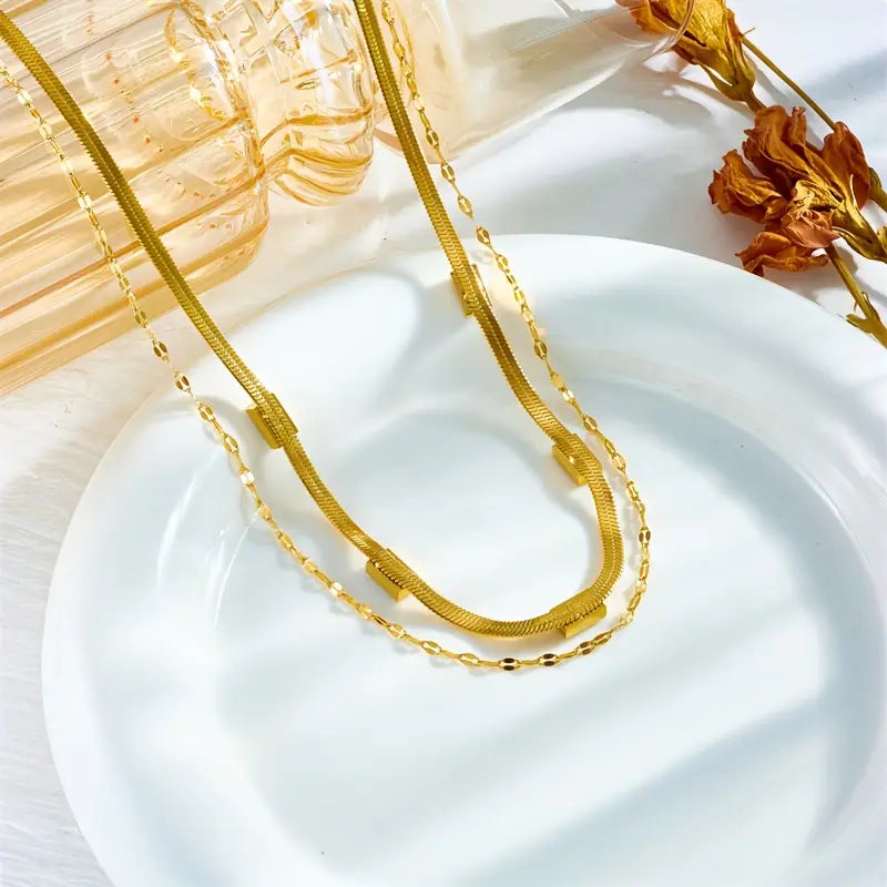 Sorella Gem Double Layer Antique Gold Necklace