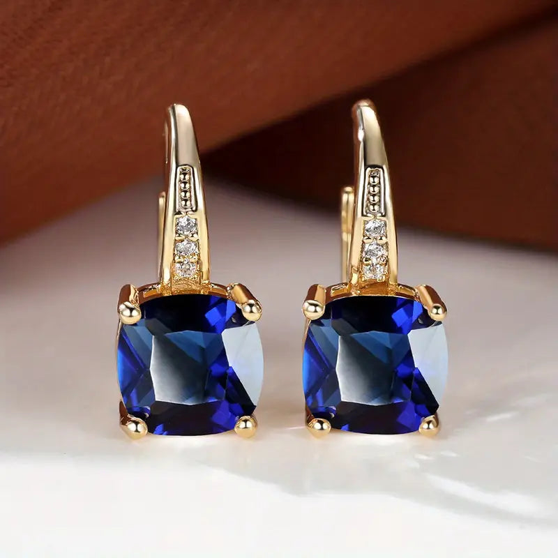 Mystical Sapphire Stone Hoop Gold Earrings