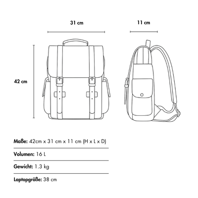 LENZIG – Men's rucksack with leather flap and laptop compartment