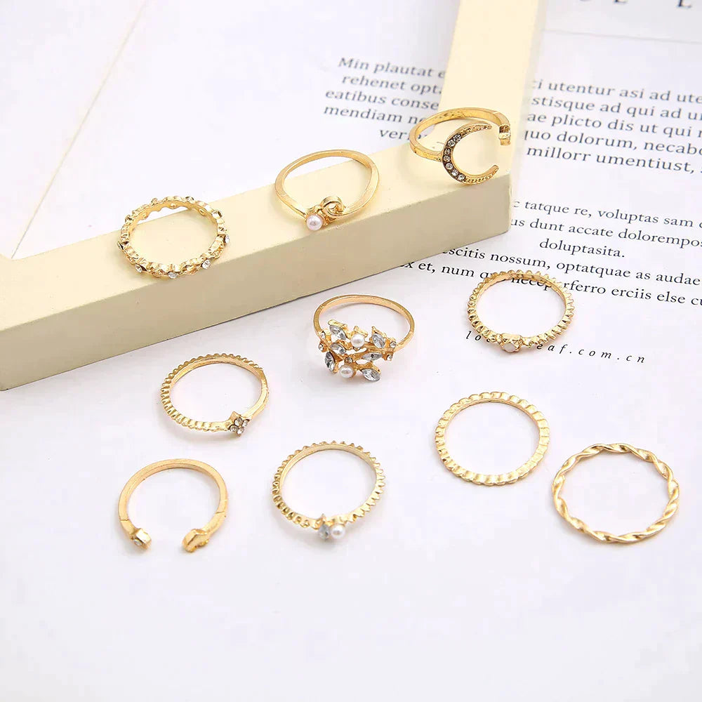 10 pairs of bohemian-style silver and gold rings