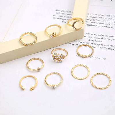 10 pairs of bohemian-style silver and gold rings