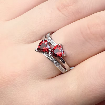 Double Heart-Shaped Cubic Zirconia Ring