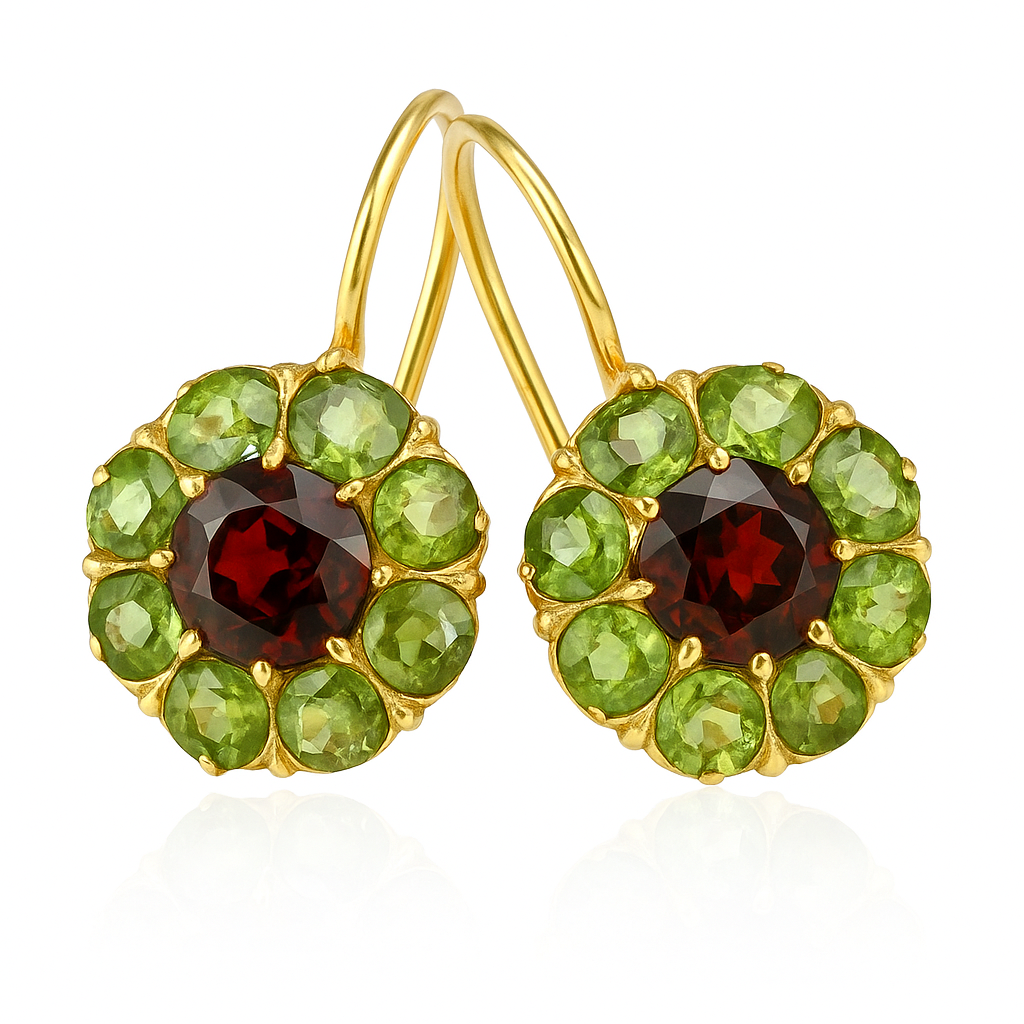 Retro round green and red crystal earrings