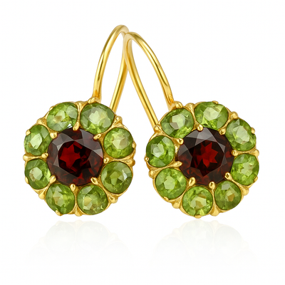 Retro round green and red crystal earrings