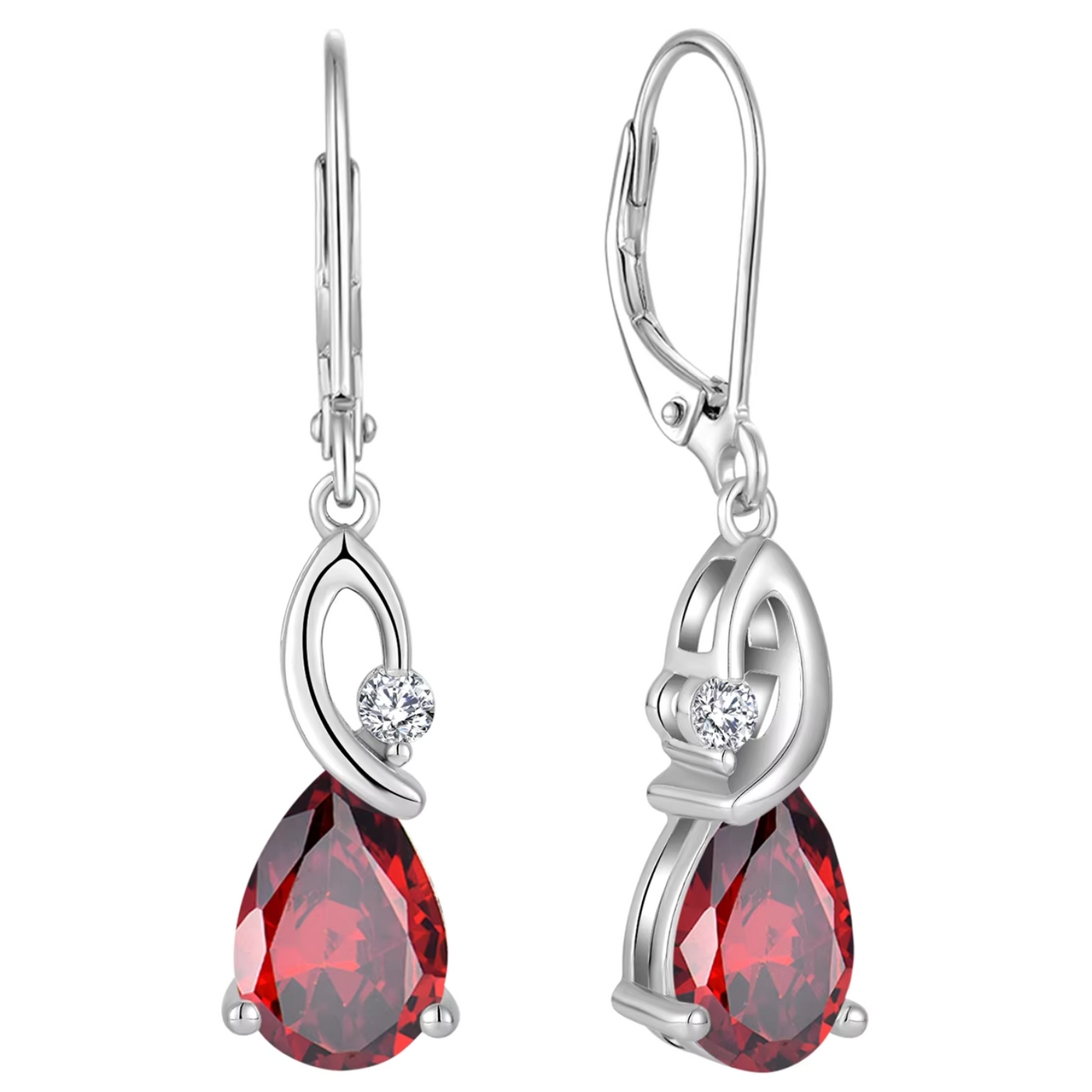 Pear-Shaped Zirconia and Ruby Drop Earrings 