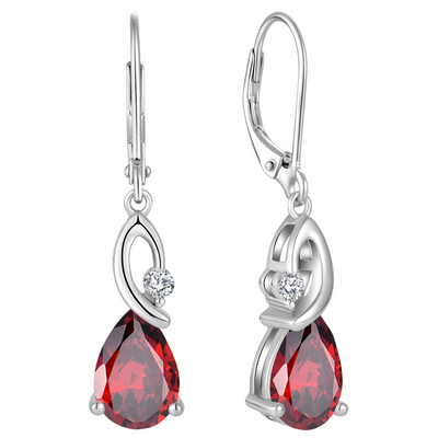 Pear-Shaped Zirconia and Ruby Drop Earrings 