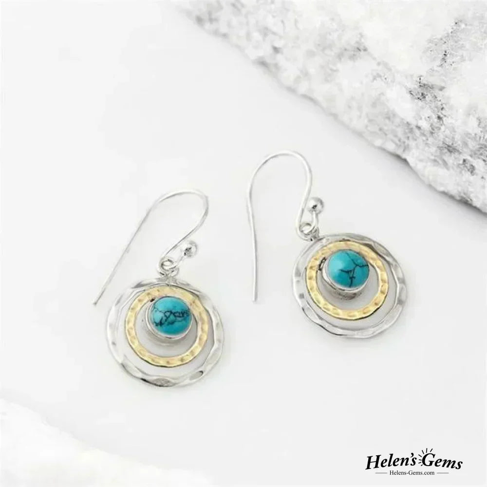 Bohemian Saturn earrings with turquoise in silver and gold