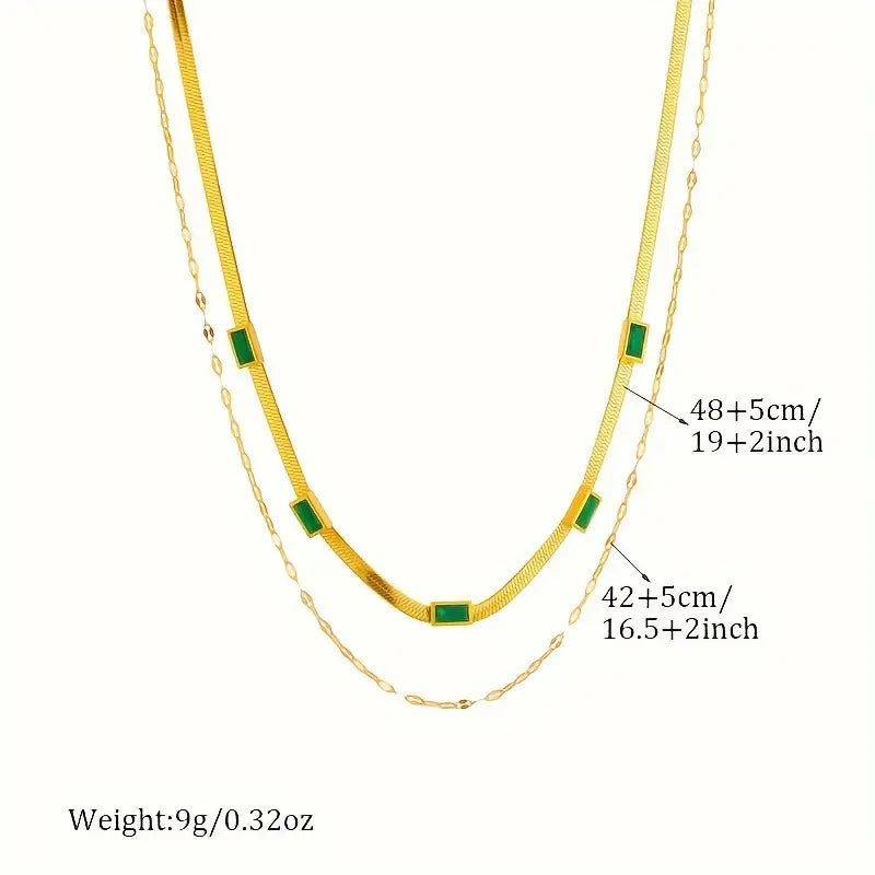 Sorella Gem Double Layer Antique Gold Necklace