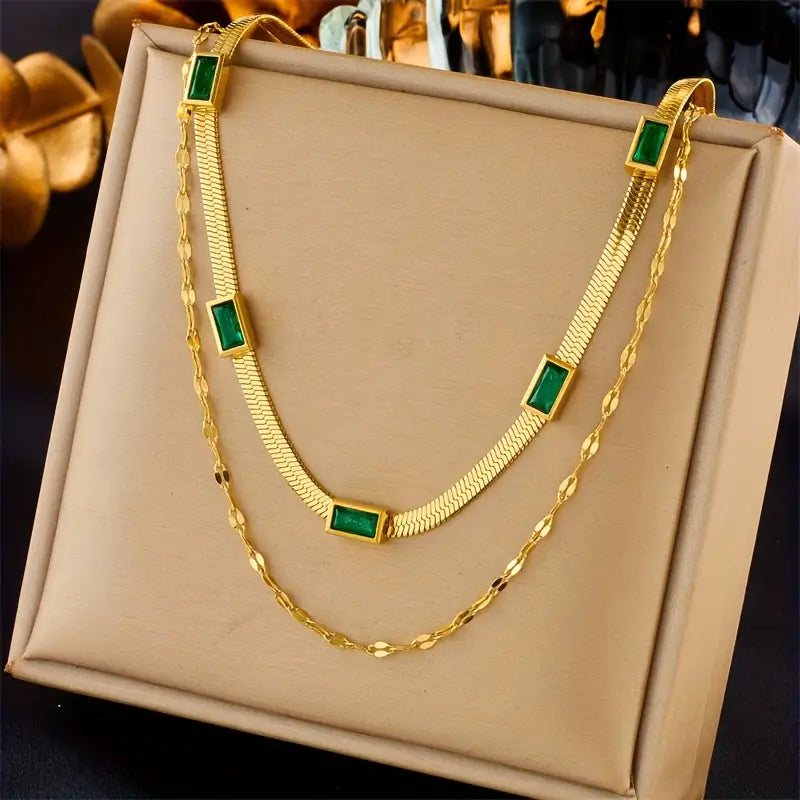 Sorella Gem Double Layer Antique Gold Necklace