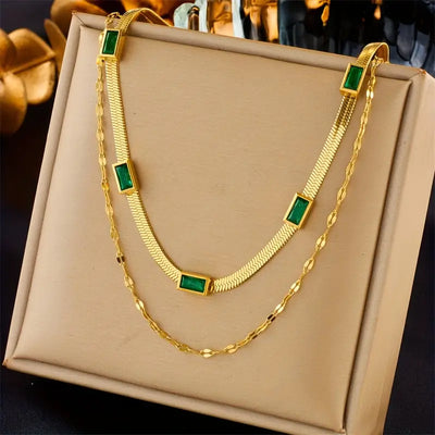 Sorella Gem Double Layer Antique Gold Necklace