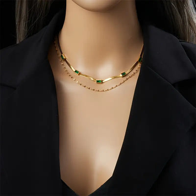 Sorella Gem Double Layer Antique Gold Necklace